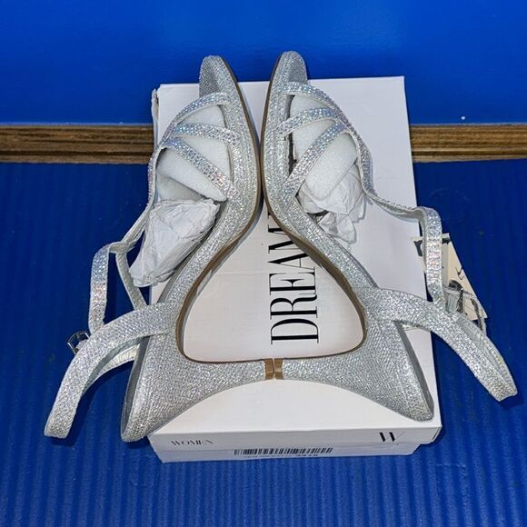 Size 8.5- Women’s DREAM PAIRS Amore Silver Bling Open Toe Stilettos NEW - Picture 7 of 8